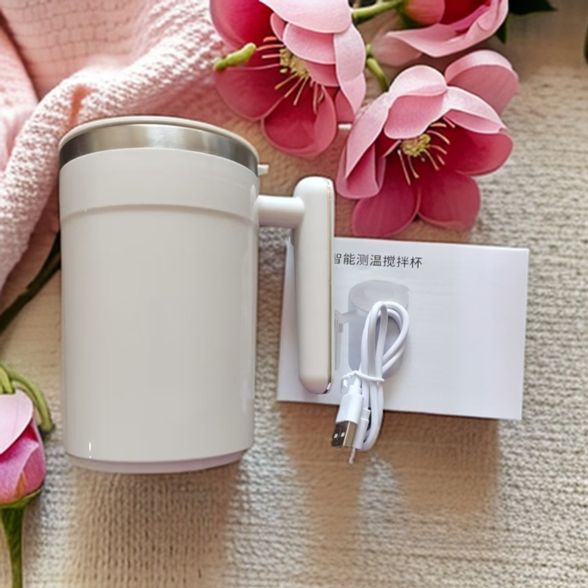 Taza eléctrica para agitar café, taza para leche, taza portátil recargable de acero inoxidable con rotación magnética y pantalla de temperatura, taza portátil magnética