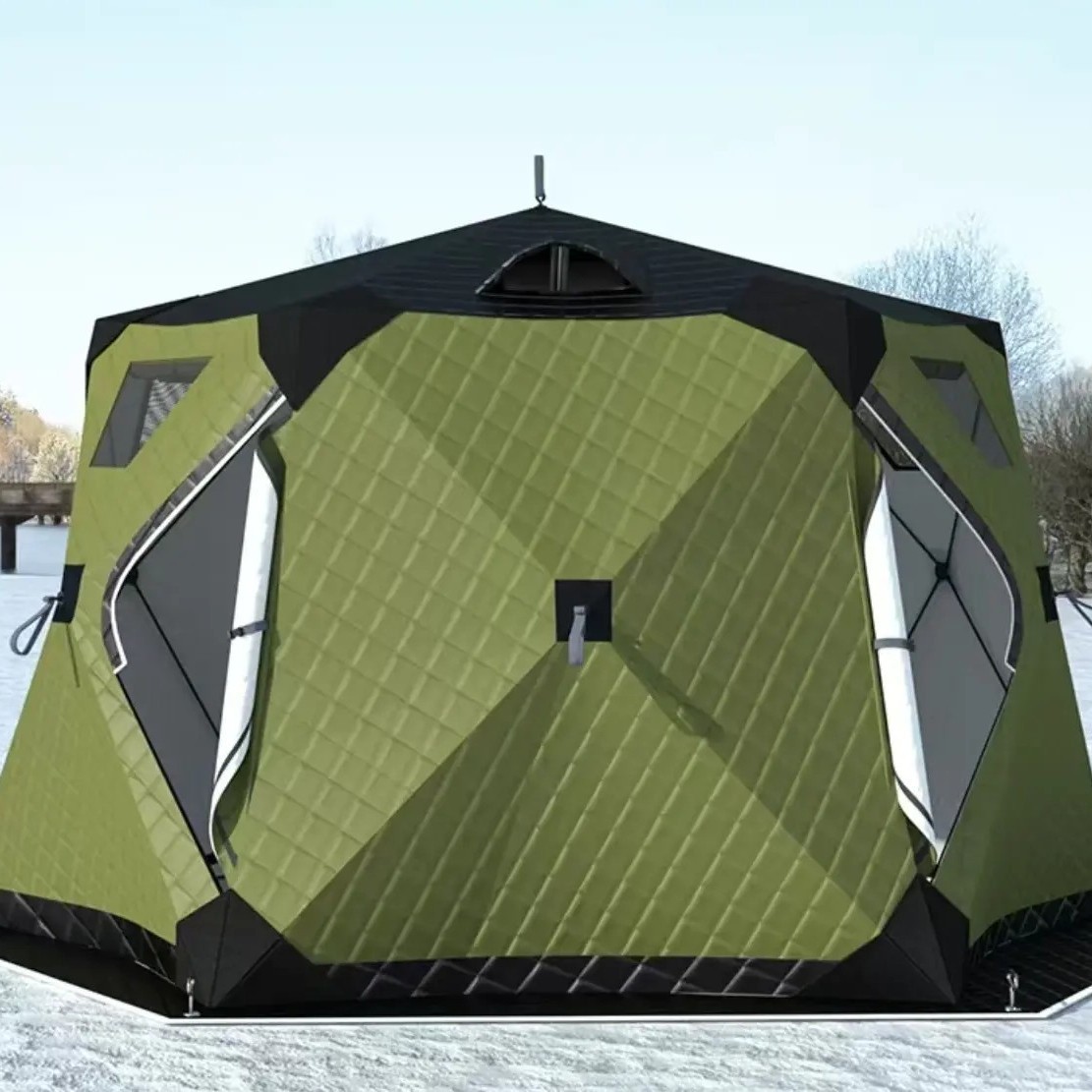Hexagonal Ice Fishing Tent Thickened Warm and Cold-Proof Quick-Open Tent Winter Fishing Camping Ski Portable Tent