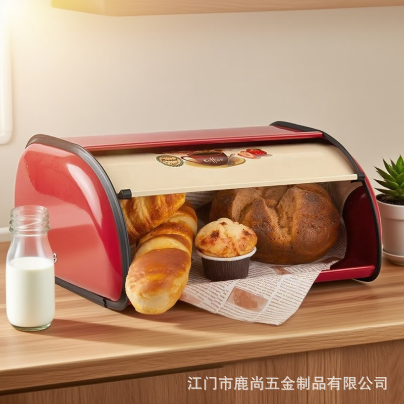 亚马逊跨境面包箱客厅宿舍收纳盒多巴胺铁制翻盖糕点面包存储箱|undefined
