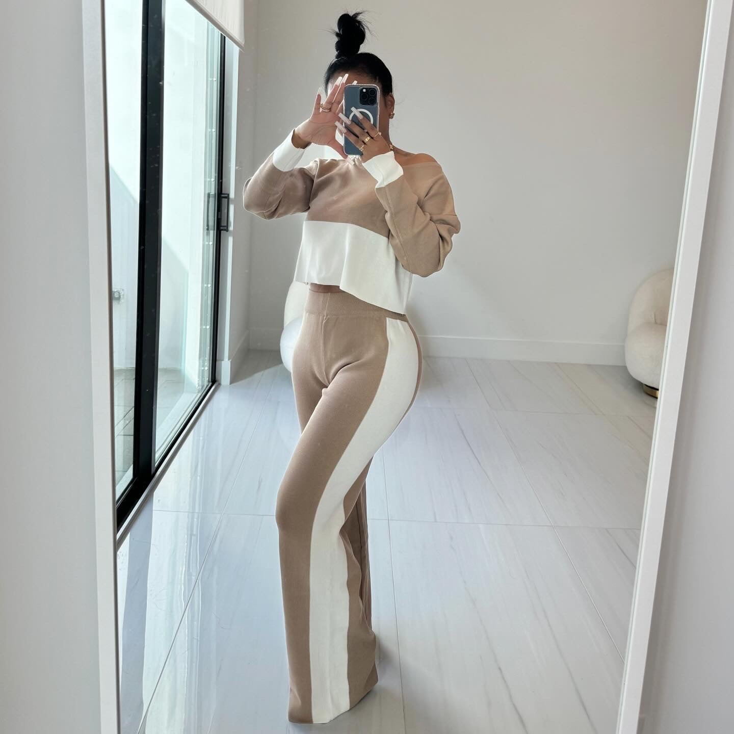 Damenbekleidung Kontrastfarbene Nähte Freizeitanzug Drei Farben Optional_voghion.com