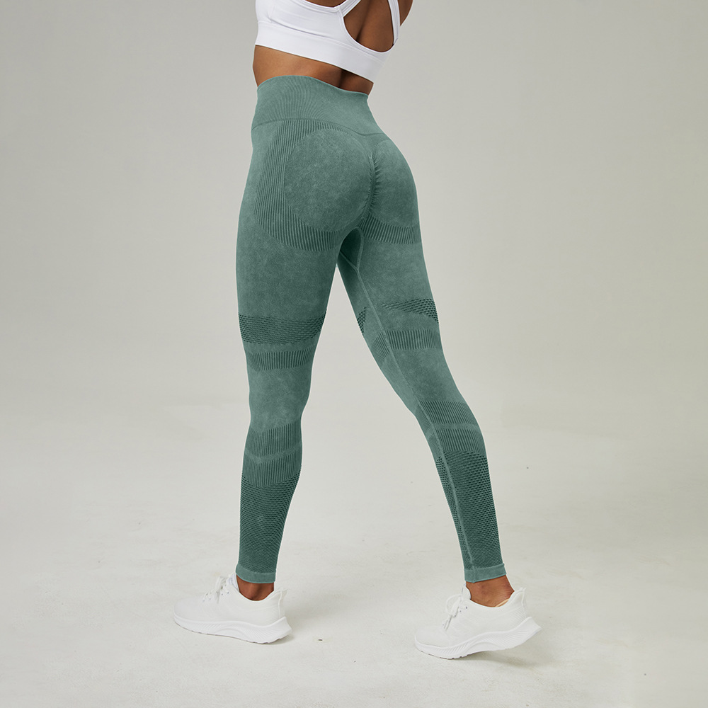 Nuevo hollow-out pantalones de yoga sin costuras ropa de cintura alta Peach Hip lifting fitness pantalones de las mujeres lavado esmerilado apretado Pantalones deportivos