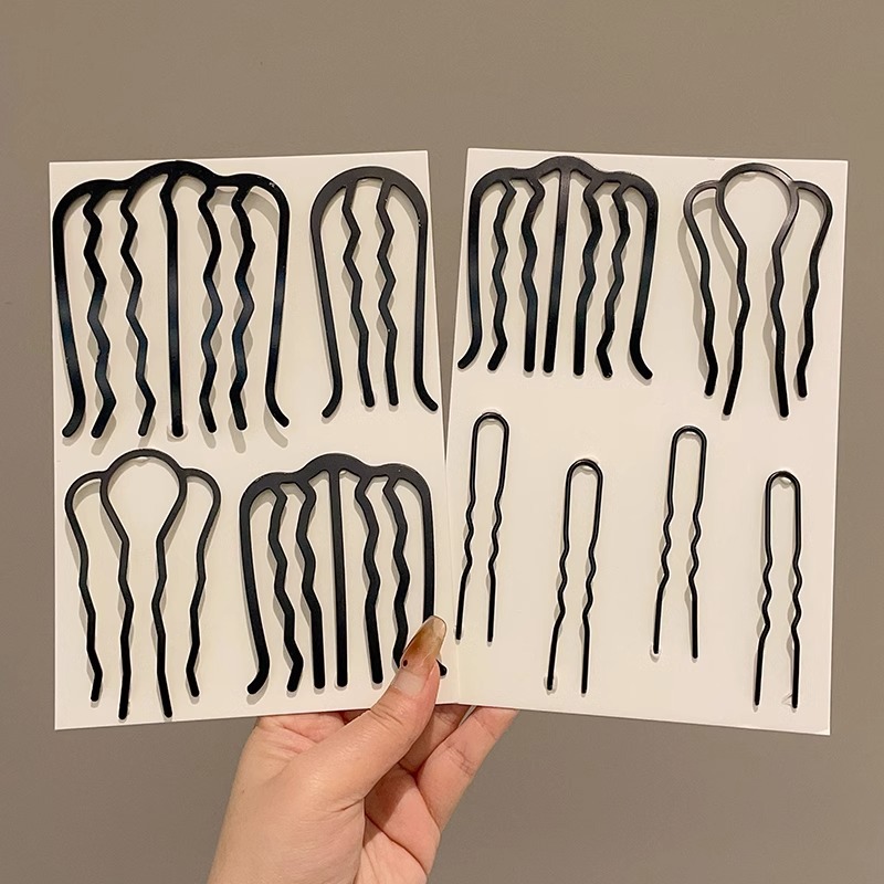 Lazy updo artefacto cabeza de bola insertar peine del pelo horquilla inversa insertar negro horquilla en forma de U estilo profesional tocado para las mujeres