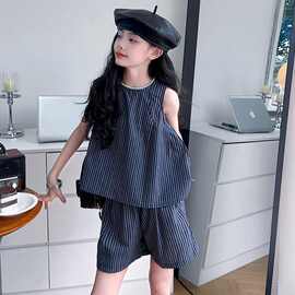 女童休闲套装夏季薄款洋气背心甜美夏款搭配无袖少女洋气套装流行