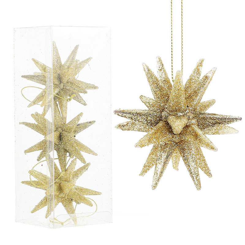 Nuevos colgantes creativos de Navidad transfronterizos polvo de oro explosivo estrella tridimensional árbol de Navidad decoración diseño de colgante