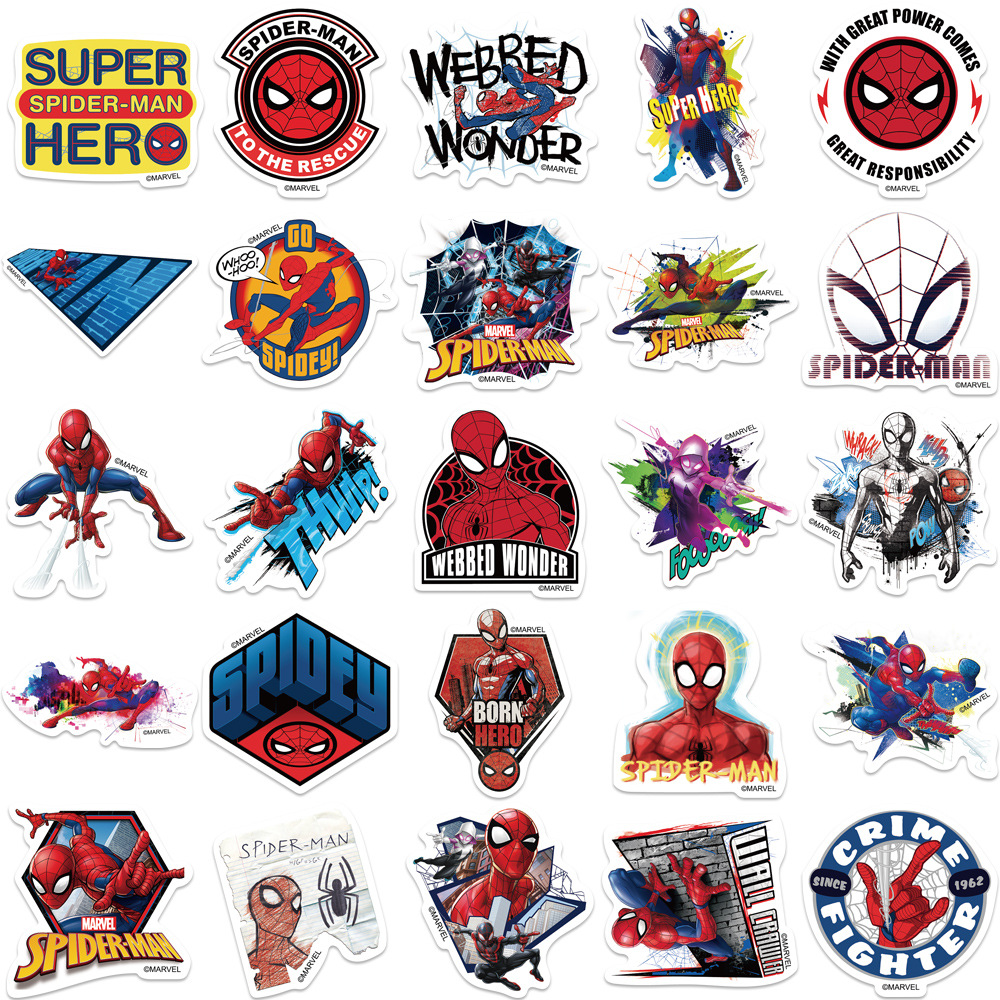 50 de dibujos animados de Spider-Man pegatinas de graffiti equipaje de guitarra decorativa DIY pegatinas a prueba de agua autorización genuina transfronteriza