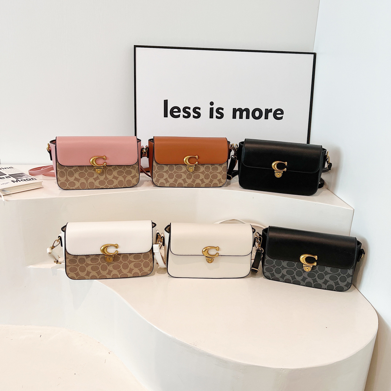 Bolso cuadrado pequeño clásico de presbiterio transfronterizo bags2024 comercio exterior color a juego C casa moda Europa y América retro bolso de mensajero de un solo hombro