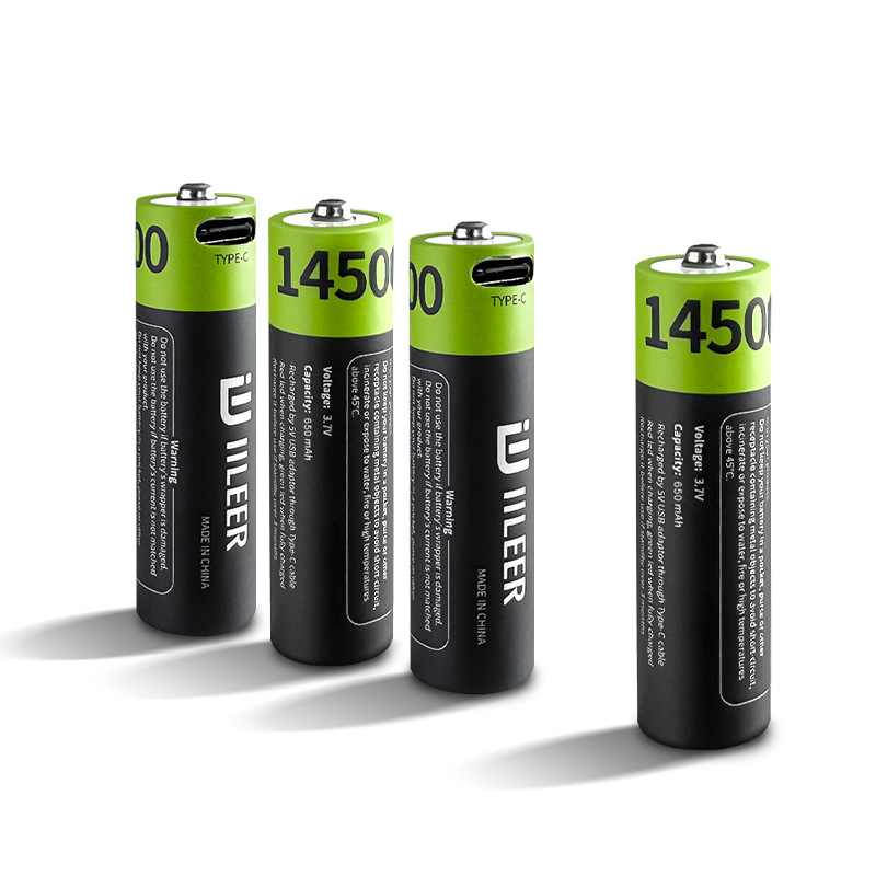 IILEER 14500可充电锂电池3.7V 650mAh 高容量可Type-C充电1200次