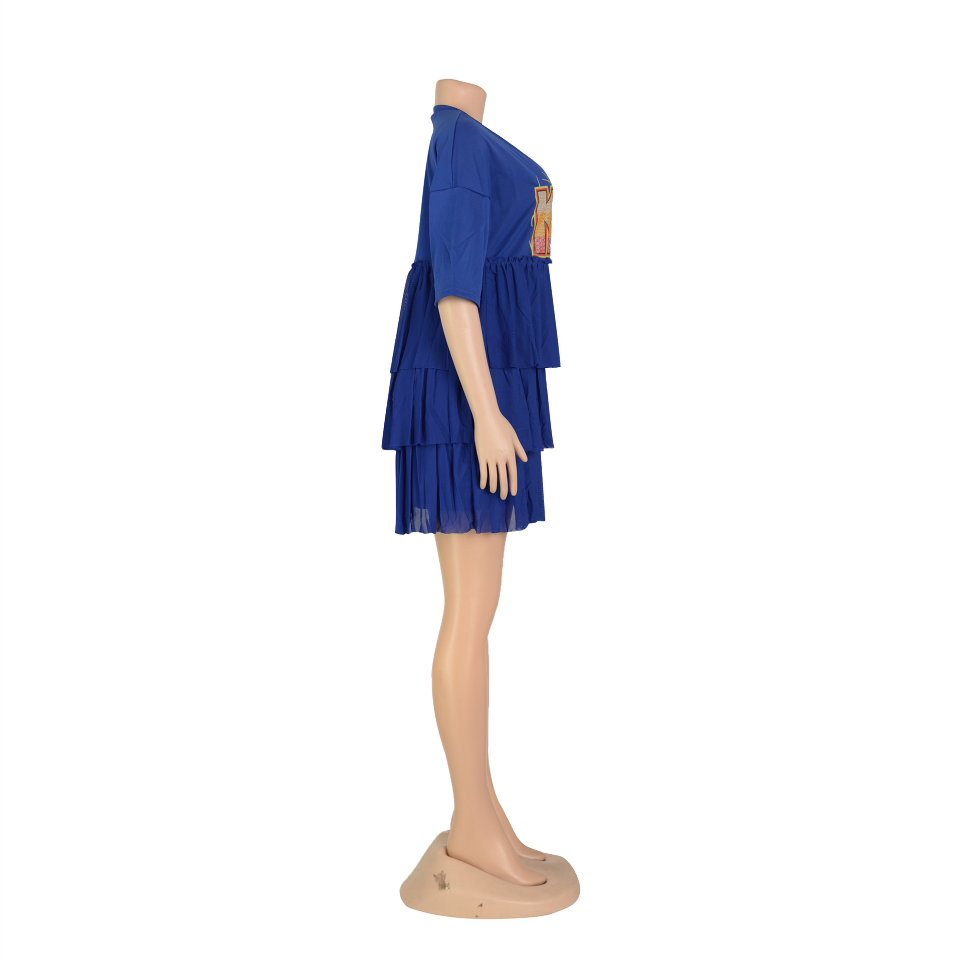 Women Clothing Printed Tiered Dress Mesh Dress T shirt Dress Summer