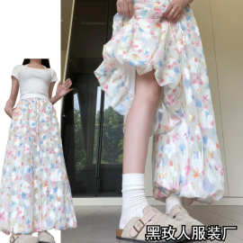 彩色碎花阔腿裤休闲裤女2025夏季新款高腰宽松灯笼裙裤甜美阔腿裤