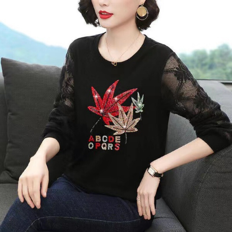 Special Offer! Special Offer! Special Offer! Lace Long-Sleeved Rhinestone Top for Women (Back Collar) 210g 40 Count 1×1