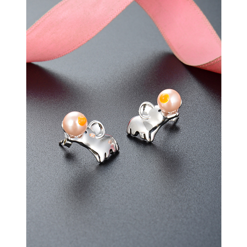 Pequeño elefante perla Stud pendientes 925 plata esterlina nicho diseño temperamento pendientes para las mujeres 2024 nueva moda elefante pendientes