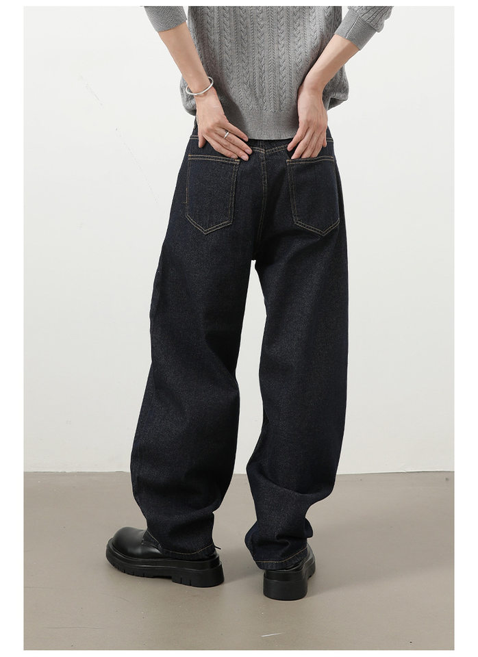 Quần jean nam ống rộng dáng suông cạp vừa phong cách đường phố — Denim đen, Làm cũ, Màu trắng, Màu xanh lam chi tiết 40