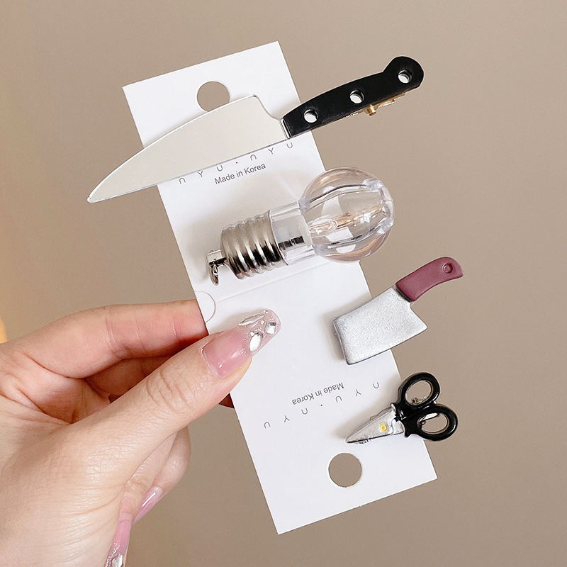 Fun Bangs Scissors Hairpin Hair Accessories Side Small Hairpin Bulb Female Forehead Artificial Broken Hairpin Funny Headdress