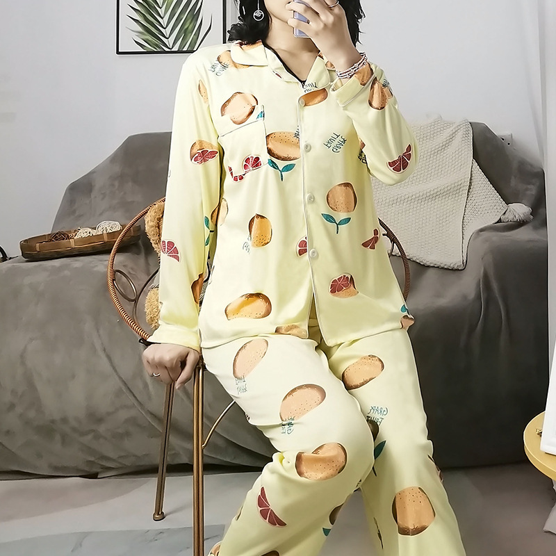 국경 간 카디건 긴팔 잠옷 여성의 봄과 가을 캐주얼 얇은 귀여운 한국 스타일 여성 홈 의류 세트 봄 가을