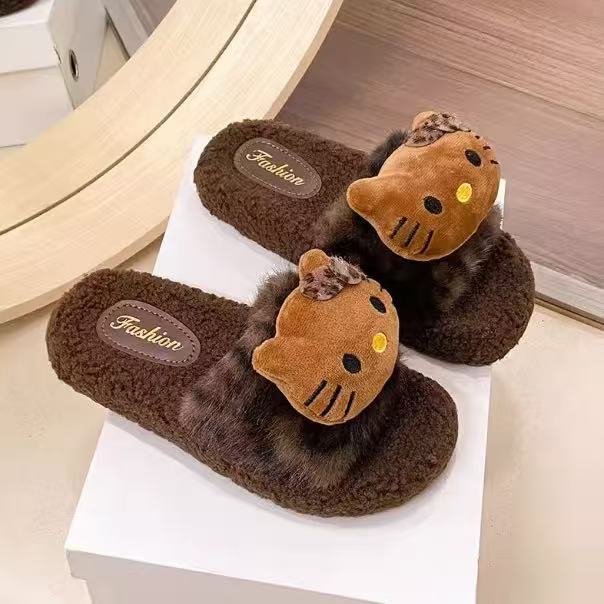 호피 무늬 털 슬리퍼 [브라운 호피 고양이]
