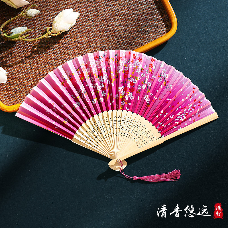 Ventilador plegable de verano, estilo chino, Hanfu, cheongsam, baile para niños, ventilador de estilo antiguo, ventilador de bambú plegable portátil