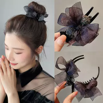 Black gauze bow hair clip bun hair clip disc hair artifact Women's Korean clip headdress hair clip clip hair clip clip clip - ShopShipShake