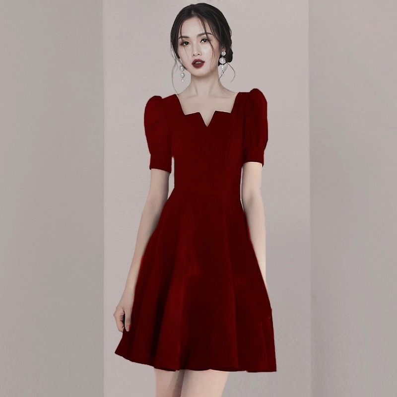 Wedding Dress for the Bride, Burgundy Engagement Dress, Homecoming Casual Dress, Evening Gown for Petite Women in Summer