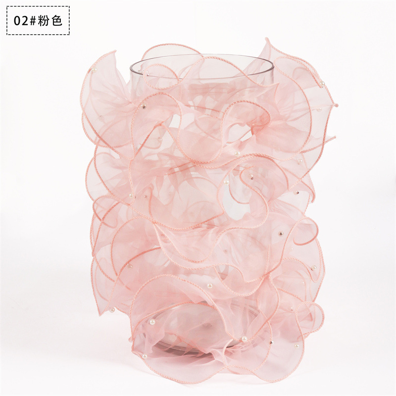 Fábrica de fiestas de flores al por mayor nuevos productos de color sólido perla envoltura flor flor flor florista hilo de malla de regalo hilo de decoración