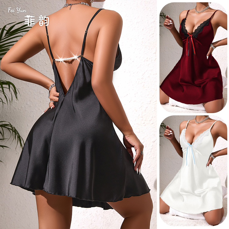 Multicoloured silk sexy pijama with bow from pearl, lifting effect, factory direct supply