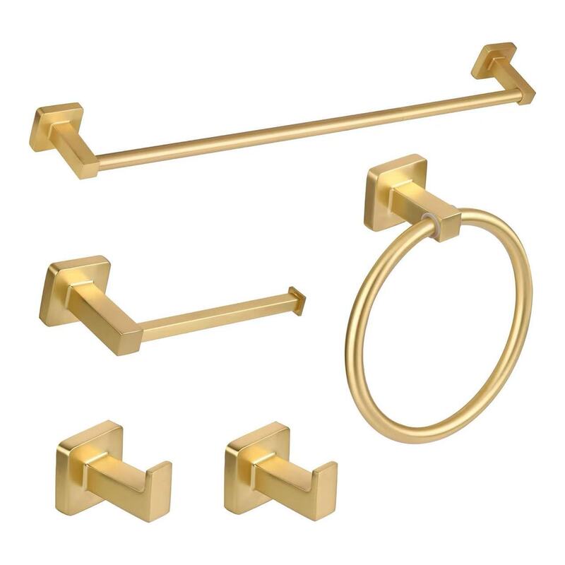 Zinc Alloy 5-Piece Towel Rack Bathroom Accessories Set, Oil-Sealed Anti-Fingerprint Towel Bar Set