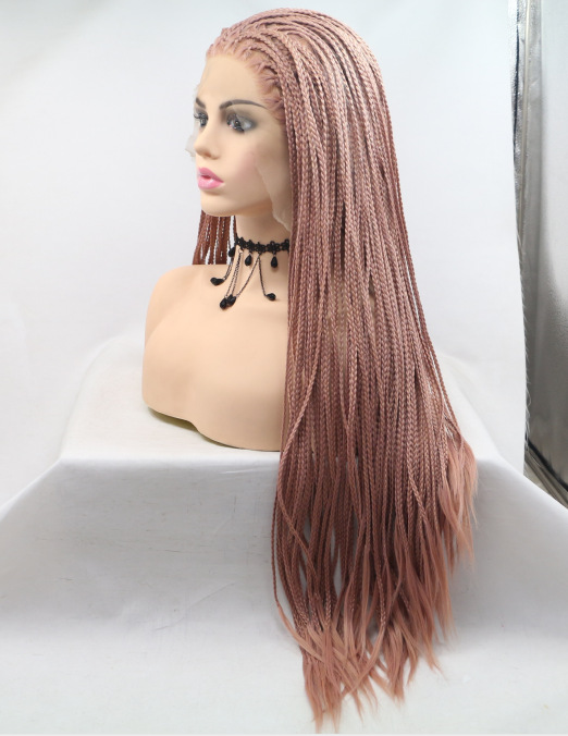 Polvo marrón amazónico tres hebras pequeñas trenzas sucias europeas y estadounidenses pelucas damas de encaje de fibra química trenzas pequeñas cubierta de cabeza LW0251