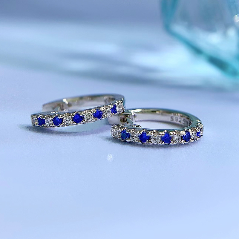 Sterling Silver Material 1 Pair Lady Multicolor Inlay Sterling Silver Zircon Hoop Earrings