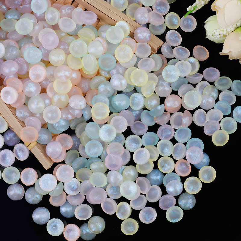 12mm Acrylic Semi-round Beads Flat Pearlescent Beads Nail Art Crafts Decorative DIY Jewelry Accessories