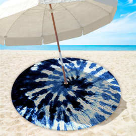厂家直供沙滩伞垫8cm孔加按扣 250GSM超细纤维毛巾料沙滩垫扎染1