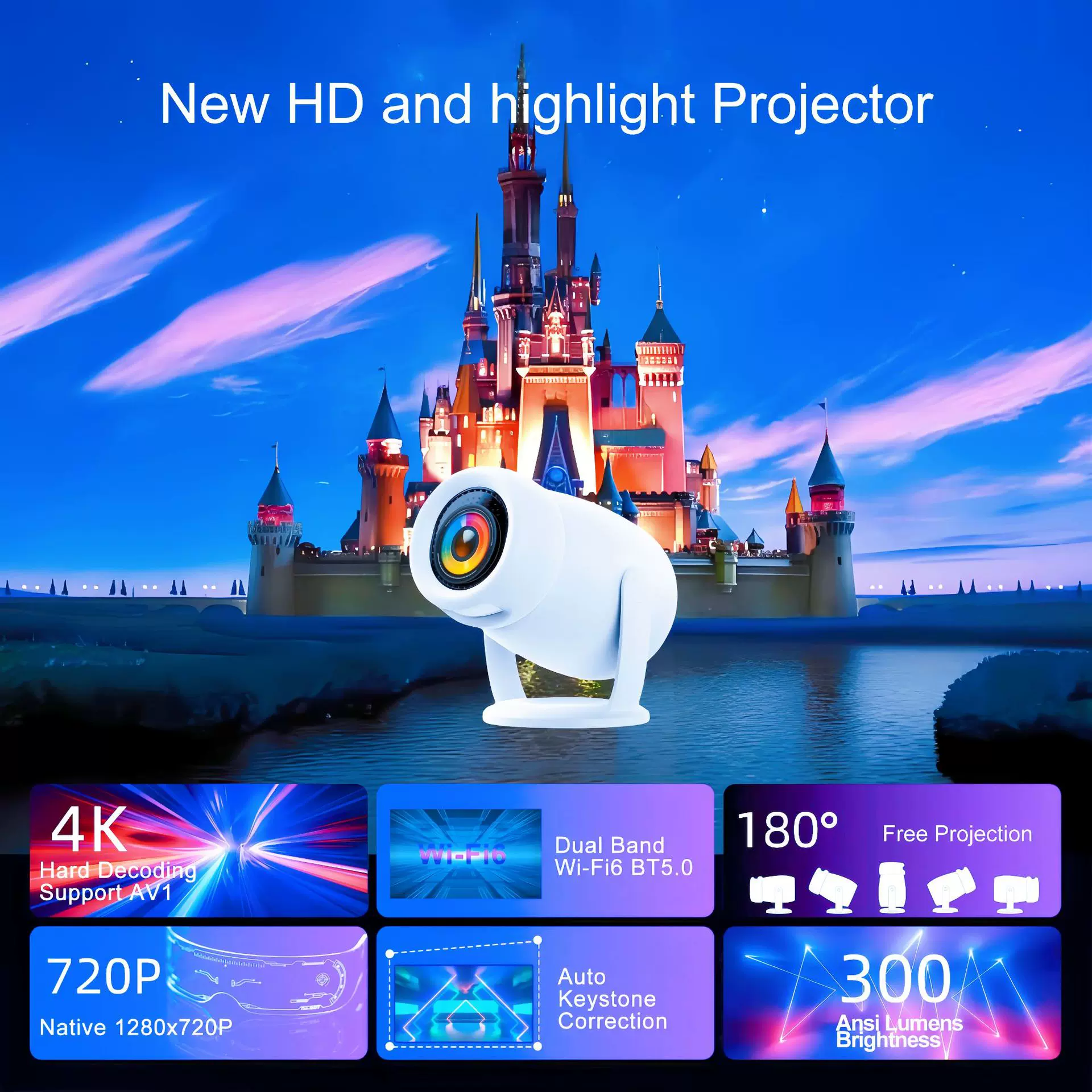 2024新款跨境新款厂家直销4K投影机180度Y400 1080Plcd家庭影院