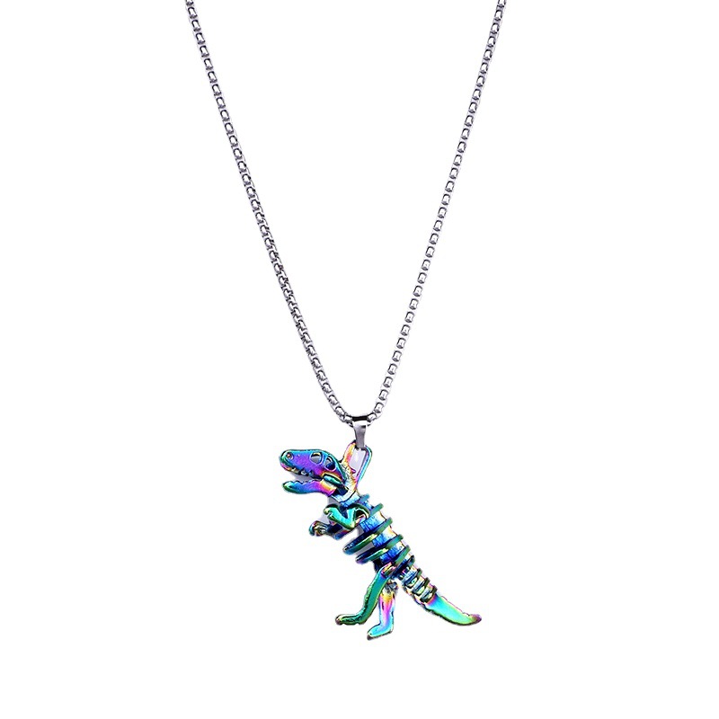 Collier de dinosaure squelette coloré accessoires hip-hop tendance pendentif de personnalité masculine et féminine chaîne de pull étudiant cadeau de couple pour petite amie_voghion.com