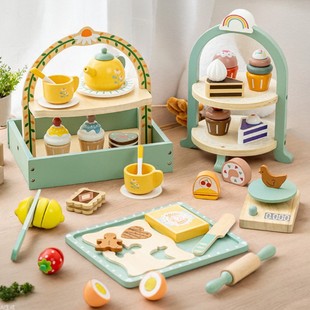 Early Education Wooden Simulation Children's Educational Toys 4-6 Dessert Cake Coffee Mixer Tea Set suit Play House
