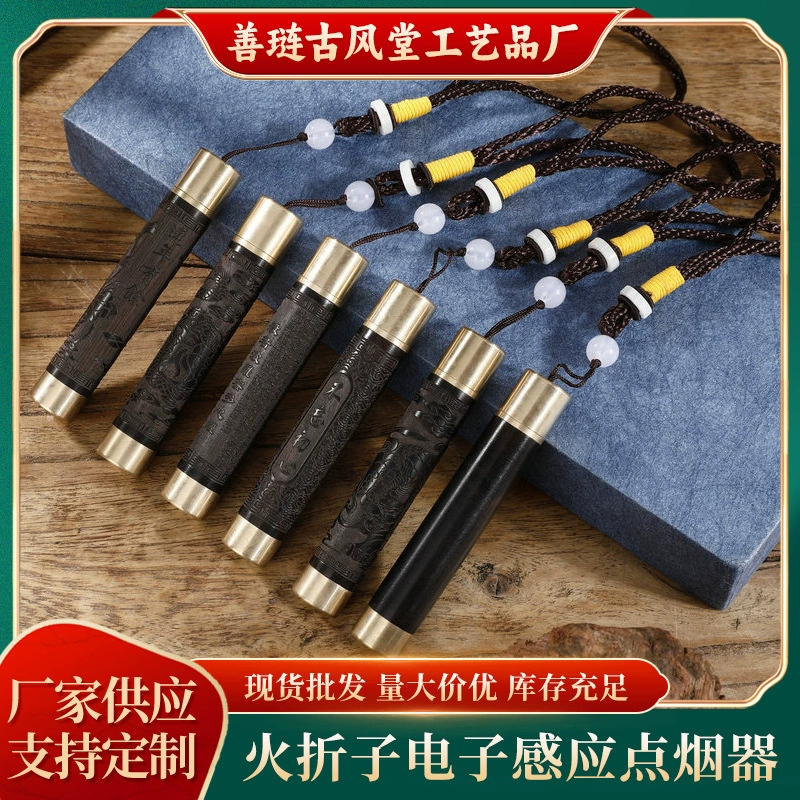 Удар из розового дерева инкрустированный латунный пламя дул зажигалка usb зарядка креативный ретро прикуриватель мужчина