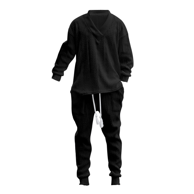 Set autunnale uomo maglieria jacquard con pantaloni collo a v_voghion.com