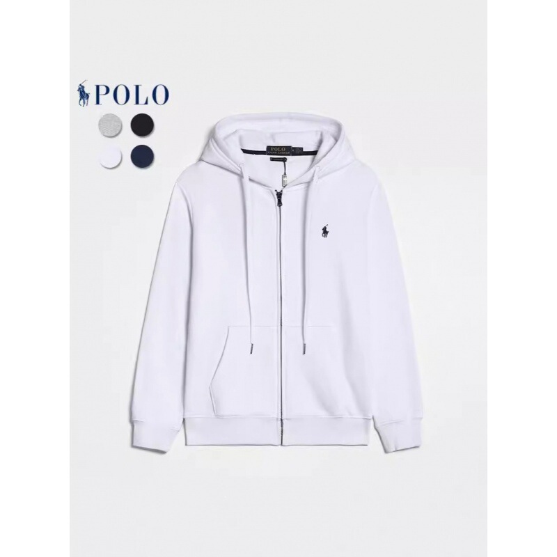 Cross-Border Spring and Autumn Zip-Up Fleece Sweatshirt Polo Jacket Men's Pony Logo Embroidered Cardigan Hooded Zip-Up Sweatshirt