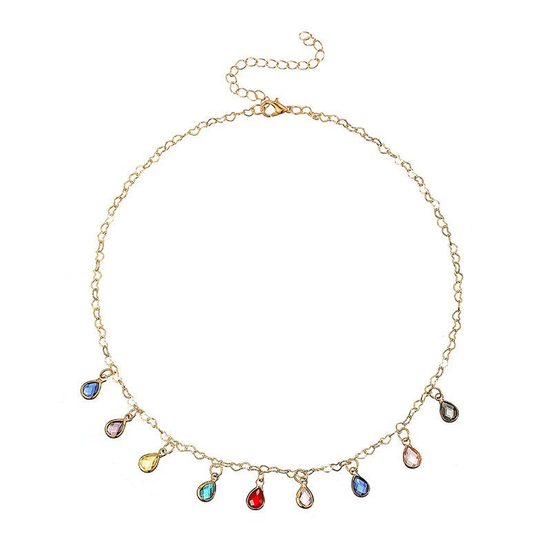 Fashion Water Droplets Titanium Steel Plating Inlay Artificial Gemstones Pendant Necklace Colorza_colorza_5