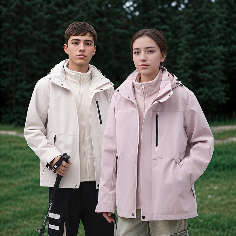 Outdoor Rush Clothes Women's 2024 New Three-in-One Fleece Windproof Waterproof Down Jacket Men's Autumn and Winter Mountaineering Suit