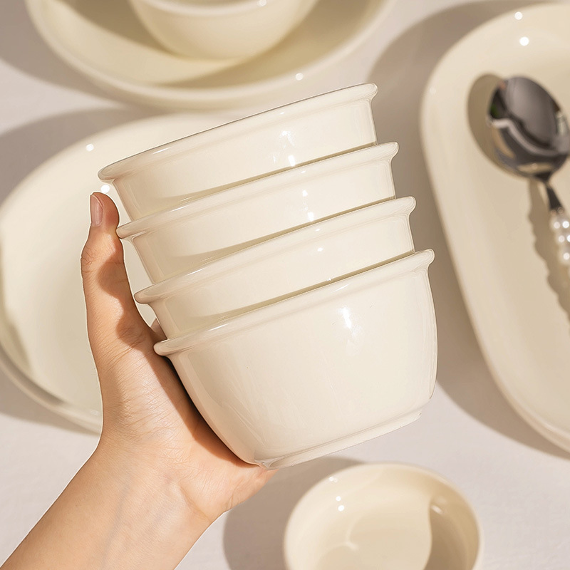 Cream-Style Bowl and Plate Set for Home Use, Beautiful Couple Bowls and Plates, Cute Rice Bowls, Underglaze Color Tableware