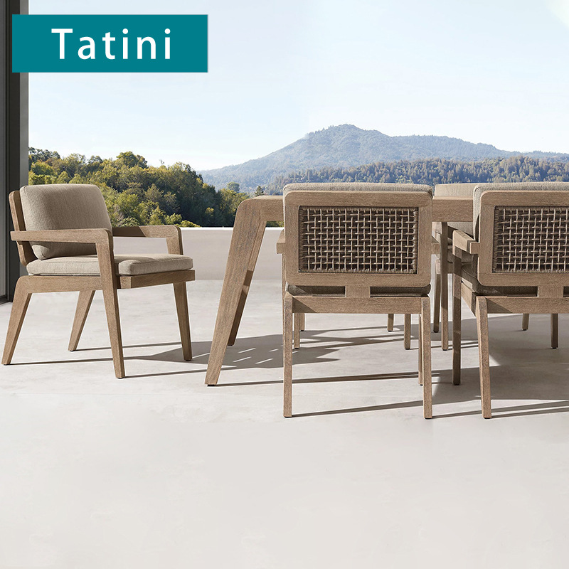 Nórdico al aire libre sofá de ratán teca combinación patio jardín terraza ocio impermeable protector solar Villa muebles