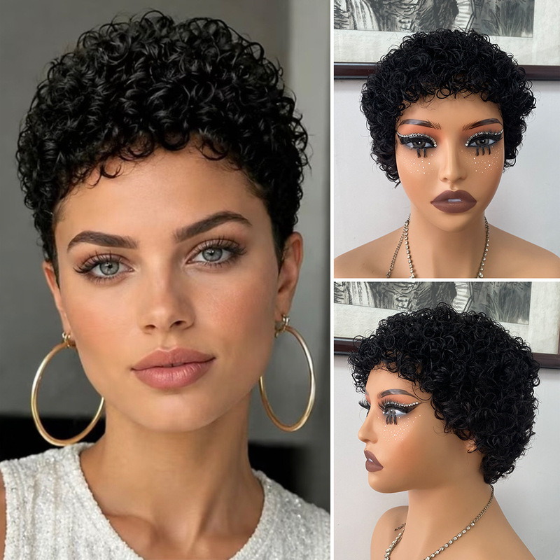 African export wig, fluffy caterpillar wig, European and American cross-border small curly pixie short wig, human hair wig African export wig, fluffy caterpillar wig, European and American cross-border small curly pixie short wig, human hair wig