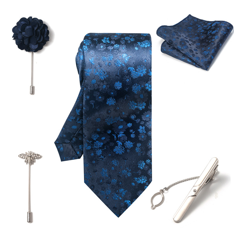 2024-es új divatos, divatos nyakkendő, üzletember, divatos tiszta színű, csíkos kesudió nyakkendő, 6 részes díszdobozban négyzet alakú sál nyakkendőkapcsos mellszett_voghion.com