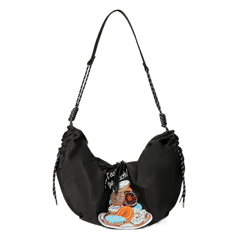 Bolso bandolera tipo dumpling de nailon bordado estilo japonés 2025 para mujer, gran capacidad, práctico, impermeable.