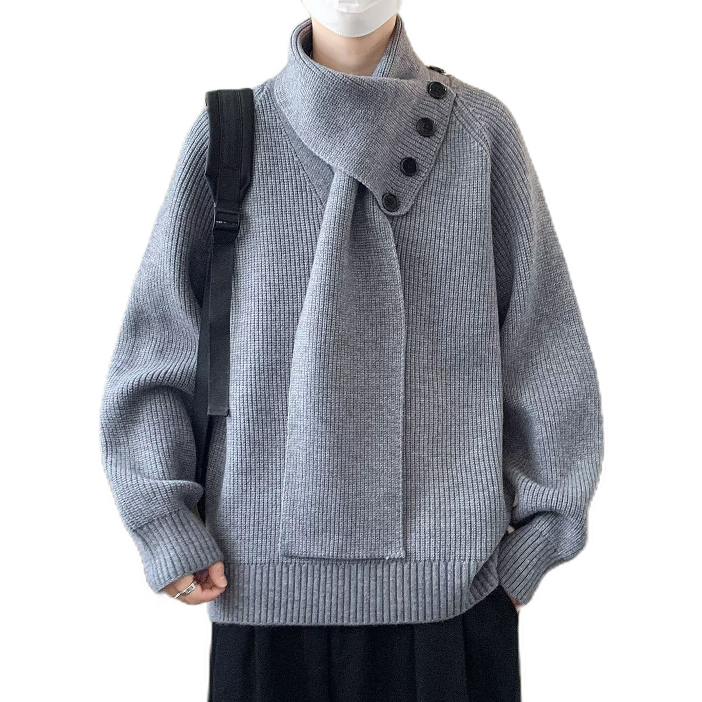 Explosiones transfronterizas de tamaño europeo de diseño de turbillo de tamaño grande sensación de camisa de punto suéter masculino botón de alta sensación otoño invierno fábrica al por mayor