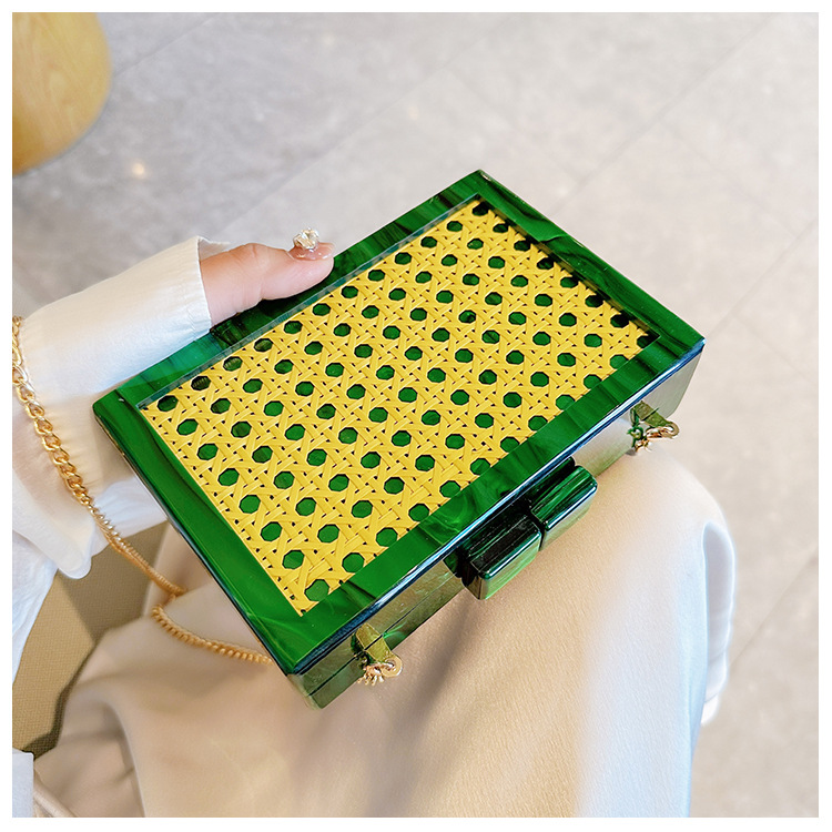 New fashionable green wicker acrylic bag for cross-border foreign trade women, evening bag, single-shoulder crossbody banquet clutch undefined