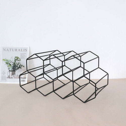 Nordic black iron seven-hole two-story wine rack iron creative honeycomb red wine rack living room bar wine cabinet storage rack