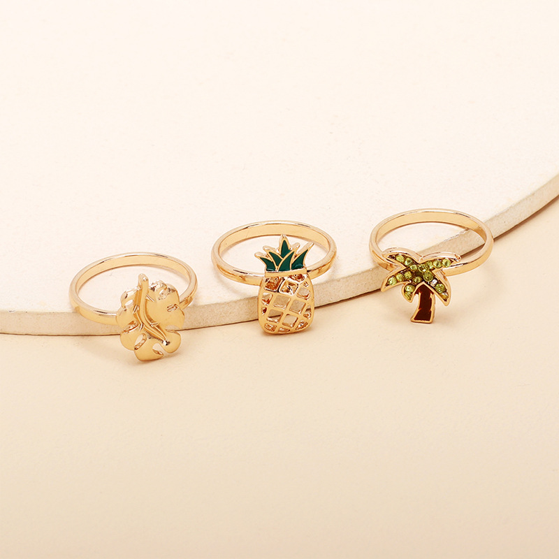 الجملة مجوهرات الأناناس جوز الهند شجرة حلقة مجموعة Nihaojewelry display picture 5