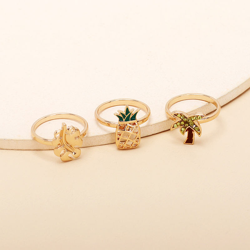 6g Weight Women'S Gender One Size Size Wholesale Jewelry Pineapple Coconut Tree Ring Set Nihaojewelry 4