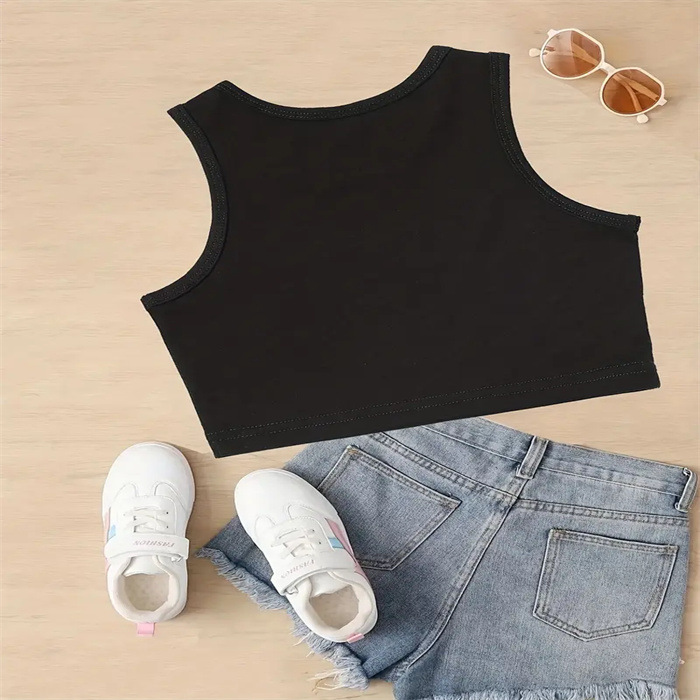 European American Style Cropped Printed Vest Sleeveless round Neck Tank Top for Women New Summer Hot Girl Look Blended Material_ecoleips.com