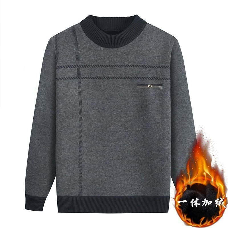 Распродажа: Мужской свитер на флисовой подкладке для пожилых людей, теплый пуловер для дедушки на осень и зиму, вязаный базовый слой для пожилых.