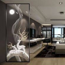 艺术画钢化玻璃屏风客厅玄关隔断餐厅卧室遮挡孔雀动物图墙彩画